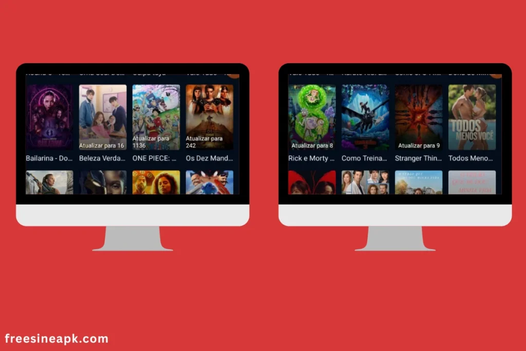 Freecine PC 3 FreeCine streaming app displayed on desktop screens with movies and series.